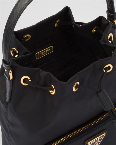 prada duet re-nylon shoulder bag|Prada black nylon bucket bag.